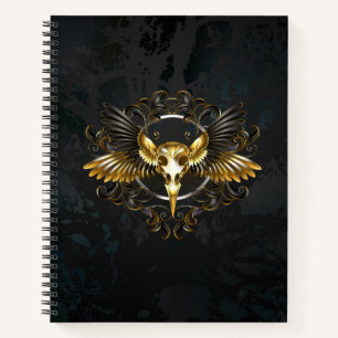 Golden Bird Skull op zwarte achtergrond Notitieboek