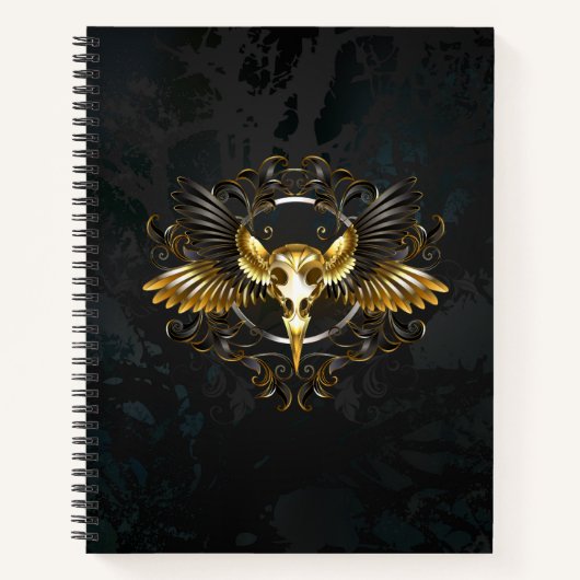 Golden Bird Skull op zwarte achtergrond Notitieboek (Voorkant)