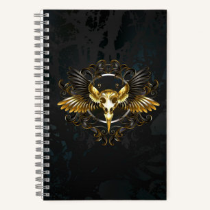 Golden Bird Skull op zwarte achtergrond Notitieboek