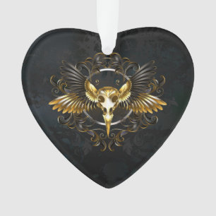 Golden Bird Skull op zwarte achtergrond Ornament