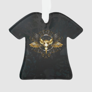 Golden Bird Skull op zwarte achtergrond Ornament