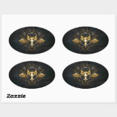 Golden Bird Skull op zwarte achtergrond Ovale Sticker (Vel)
