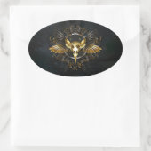 Golden Bird Skull op zwarte achtergrond Ovale Sticker (Tas)