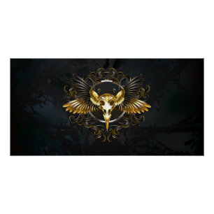Golden Bird Skull op zwarte achtergrond Perfect Poster