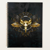Golden Bird Skull op zwarte achtergrond Planner (Voorkant)