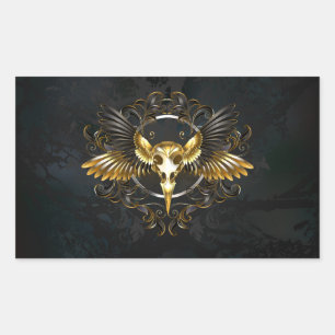 Golden Bird Skull op zwarte achtergrond Rechthoekige Sticker