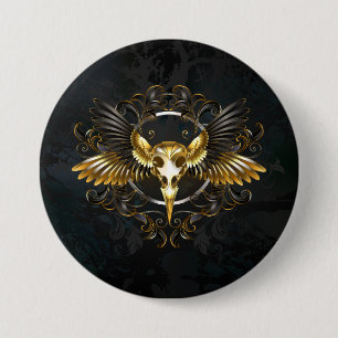 Golden Bird Skull op zwarte achtergrond Ronde Button 7,6 Cm