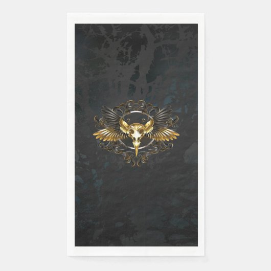 Golden Bird Skull op zwarte achtergrond Servet (Voorkant)