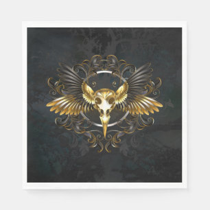 Golden Bird Skull op zwarte achtergrond Servet