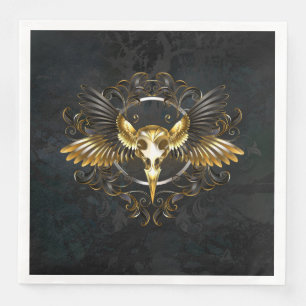 Golden Bird Skull op zwarte achtergrond Servet