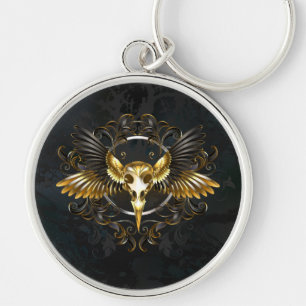 Golden Bird Skull op zwarte achtergrond Sleutelhanger