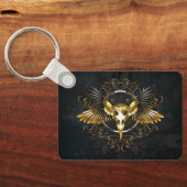 Golden Bird Skull op zwarte achtergrond Sleutelhanger (Achterkant)