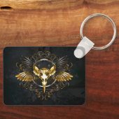 Golden Bird Skull op zwarte achtergrond Sleutelhanger (Voorkant)