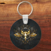 Golden Bird Skull op zwarte achtergrond Sleutelhanger (Achterkant)