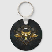 Golden Bird Skull op zwarte achtergrond Sleutelhanger (Achterkant)