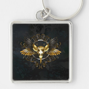 Golden Bird Skull op zwarte achtergrond Sleutelhanger