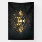Golden Bird Skull op zwarte achtergrond Spandoek (Verticaal)