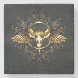 Golden Bird Skull op zwarte achtergrond Stenen Onderzetter