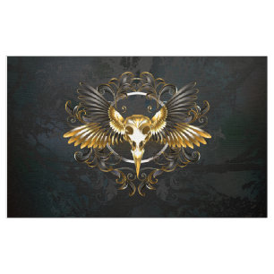 Golden Bird Skull op zwarte achtergrond Stof