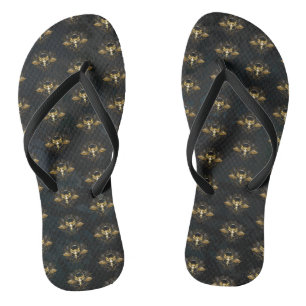 Golden Bird Skull op zwarte achtergrond Teenslippers