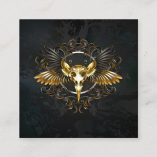 Golden Bird Skull op zwarte achtergrond Vierkante Visitekaartje