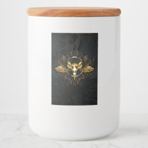 Golden Bird Skull op zwarte achtergrond Voedselcontainer Etiket