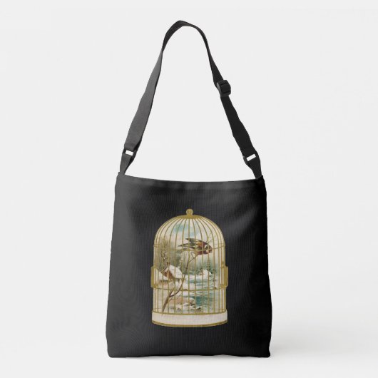 Golden Birdcage Bird Cabin by Stream Snow Inside Crossbody Tas (Achterkant)
