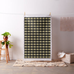 Golden Birdcage Bird Winter Cabin Stream Black Stof