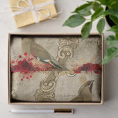 Golden Birds en Red Floral ontkoppeling Tissuepapier (Geschenk)