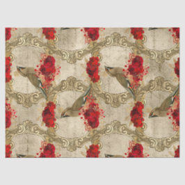 Golden Birds en Red Floral ontkoppeling Tissuepapier