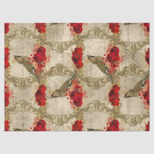 Golden Birds en Red Floral ontkoppeling Tissuepapier