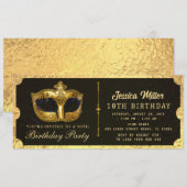 Golden birthday Party Ticket Invitation Kaart (Voorkant / Achterkant)