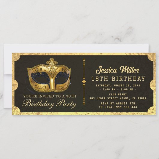 Golden birthday Party Ticket Invitation Kaart (Voorkant)