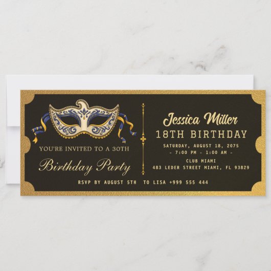Golden birthday Party Ticket Invitation Kaart (Voorkant)
