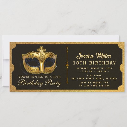 Golden birthday Party Ticket Invitation Kaart (Voorkant)