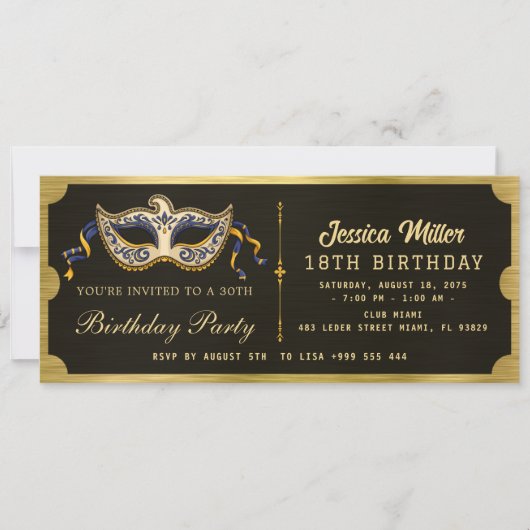 Golden birthday Party Ticket Invitation Kaart (Voorkant)