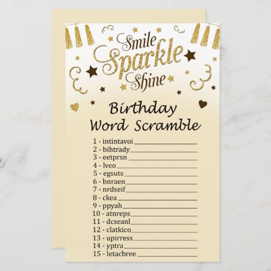 Golden Birthday Word Scramble Game (Voorkant / Achterkant)