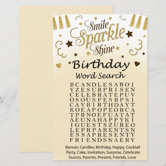 Golden Birthday Word Search Game (Voorkant / Achterkant)
