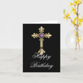 Golden Birthstone Paarse Cross Happy Birthday Kaar Kaart (Gele Bloem)