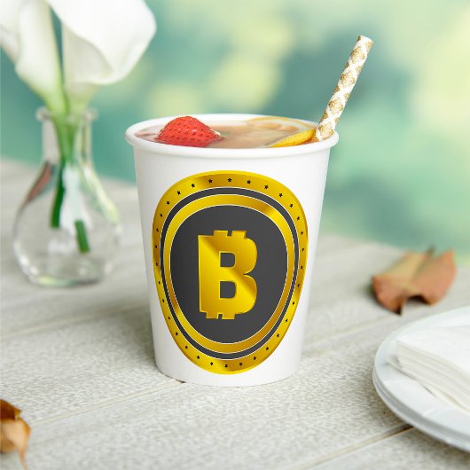 Golden Bitcoin Symbol Digital Currency Papieren Bekers