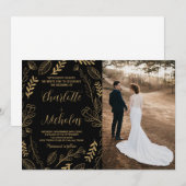 Golden Black Art bruiloft uitnodigingen met foto (Voorkant / Achterkant)