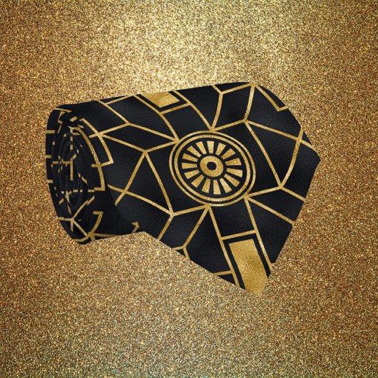 Golden & Black Art-Deco-patroon Stropdas