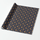 Golden black celestial sun moon galaxy pattern cadeaupapier (Uitgerold)
