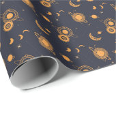 Golden black celestial sun moon galaxy pattern cadeaupapier (Rol Hoek)