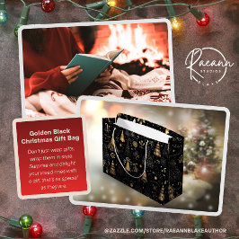 Golden Black Christmas Holiday Gift Bag Groot Cadeauzakje