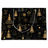 Golden Black Christmas Holiday Gift Bag Groot Cadeauzakje (Voorkant)