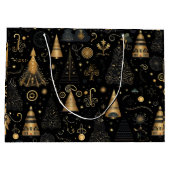 Golden Black Christmas Holiday Gift Bag Groot Cadeauzakje (Achterkant)