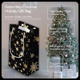 Golden Black Christmas Holiday Gift Bag Klein Cadeauzakje