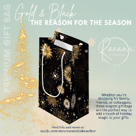 Golden Black Christmas Holiday Gift Bag Klein Cadeauzakje