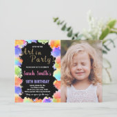 Golden Black Colors Paint Birthday met foto Kaart (Staand voorkant)